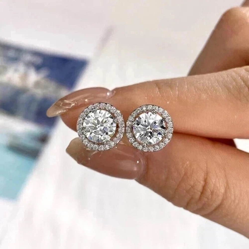 4 Ct Round Cut VVS1/D Lab Created Halo Women's Stud Earrings 14K White Gold 8mm